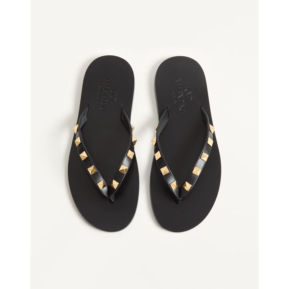 Valentino Garavani Rockstud Women's Flip Flop Thong Sandals Black Leather EU 39